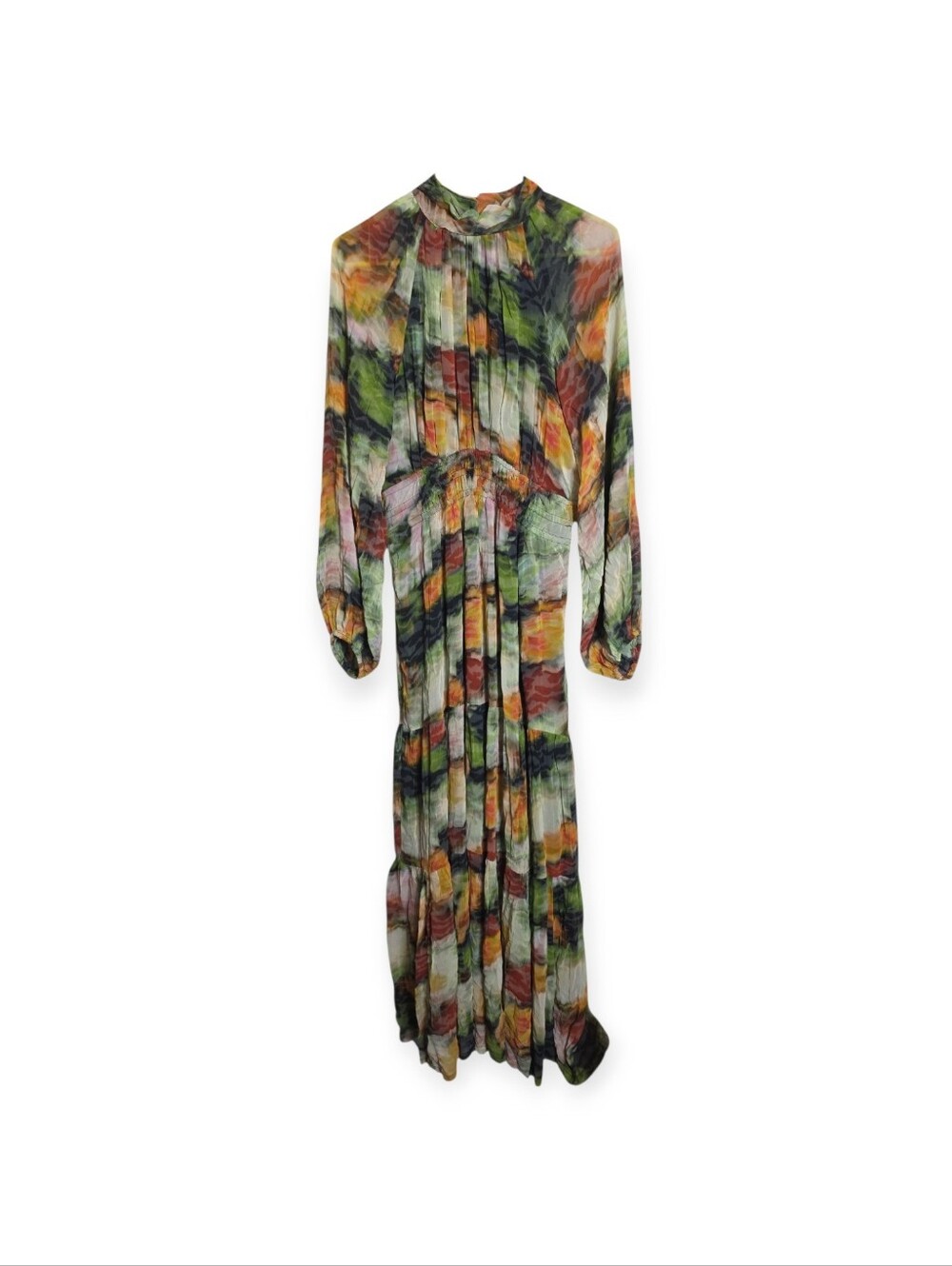 Women's Anthropologie Long Sleeve Mock Neck Chiffon Maxi Dress, size large